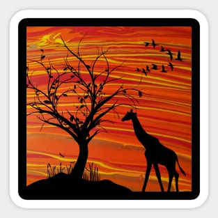 Sunset African Savannah Landscape - Original Acrylic Art Sticker